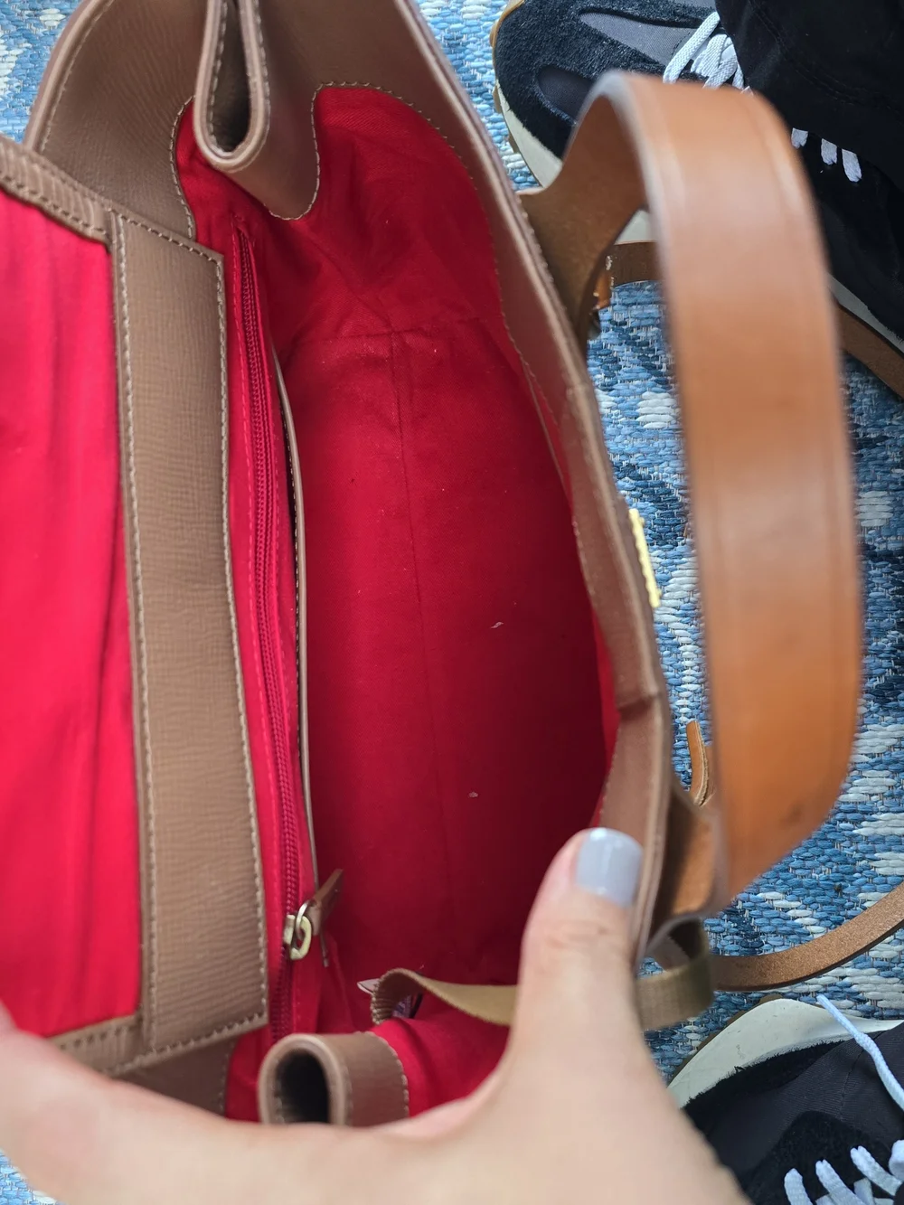 Dooney & Bourke Brown Leather Tote with Tan Trim and Tassel
